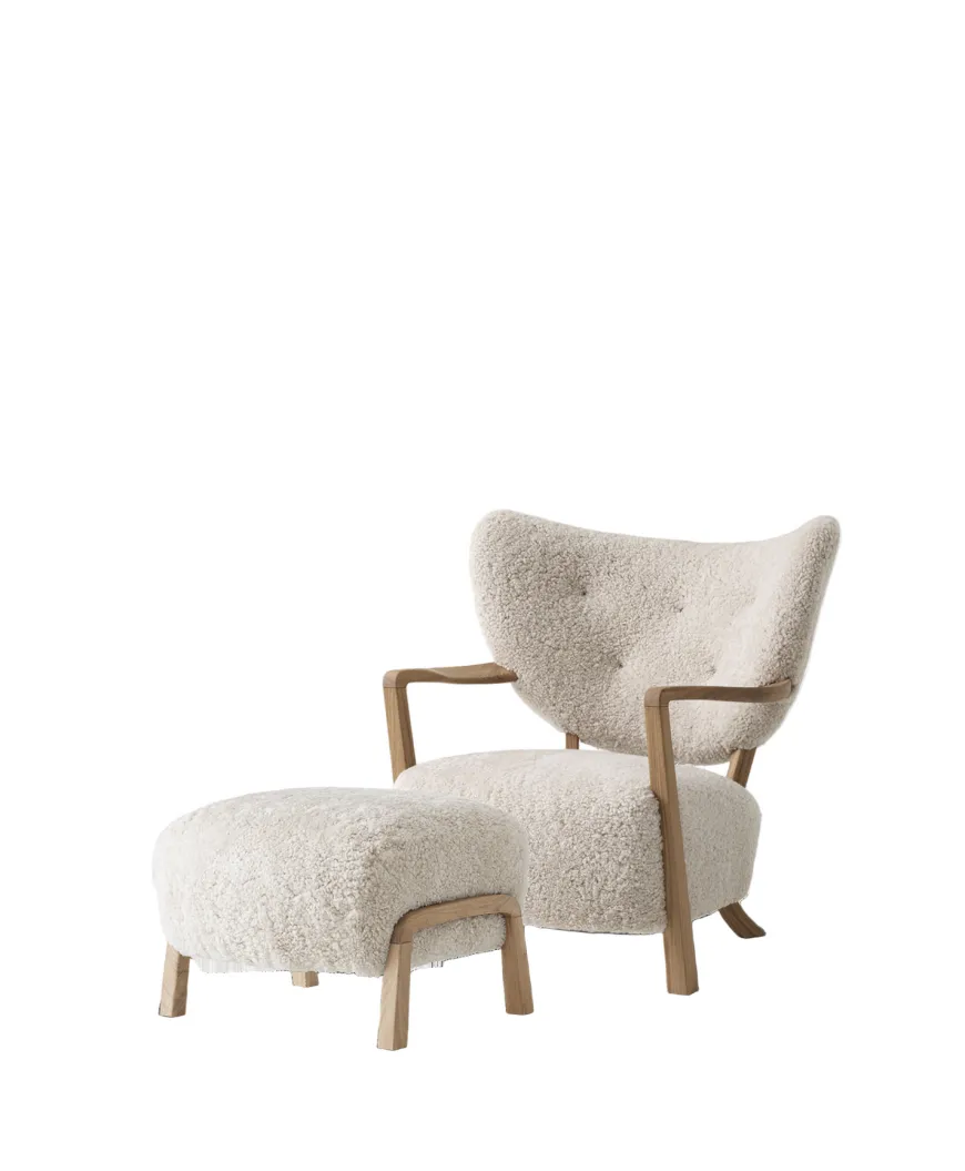 Wulff lænestol inkl. skammel, - Sheepskin Moonlight fra &Tradition