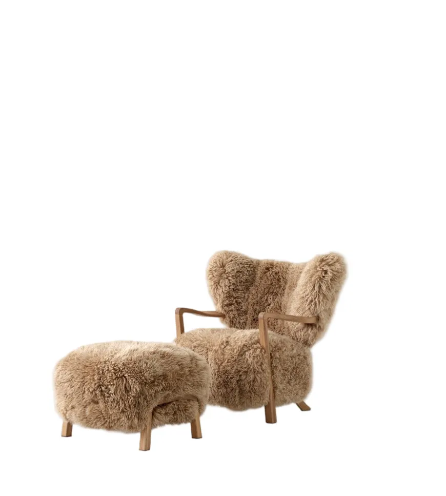 Wulff lænestol inkl. skammel, - Sheepskin Moonlight fra &Tradition